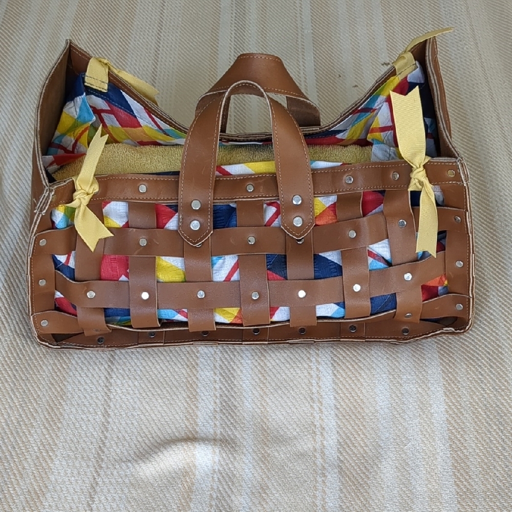 Kurier custom woven leather picnic basket Beach farmer's market tote